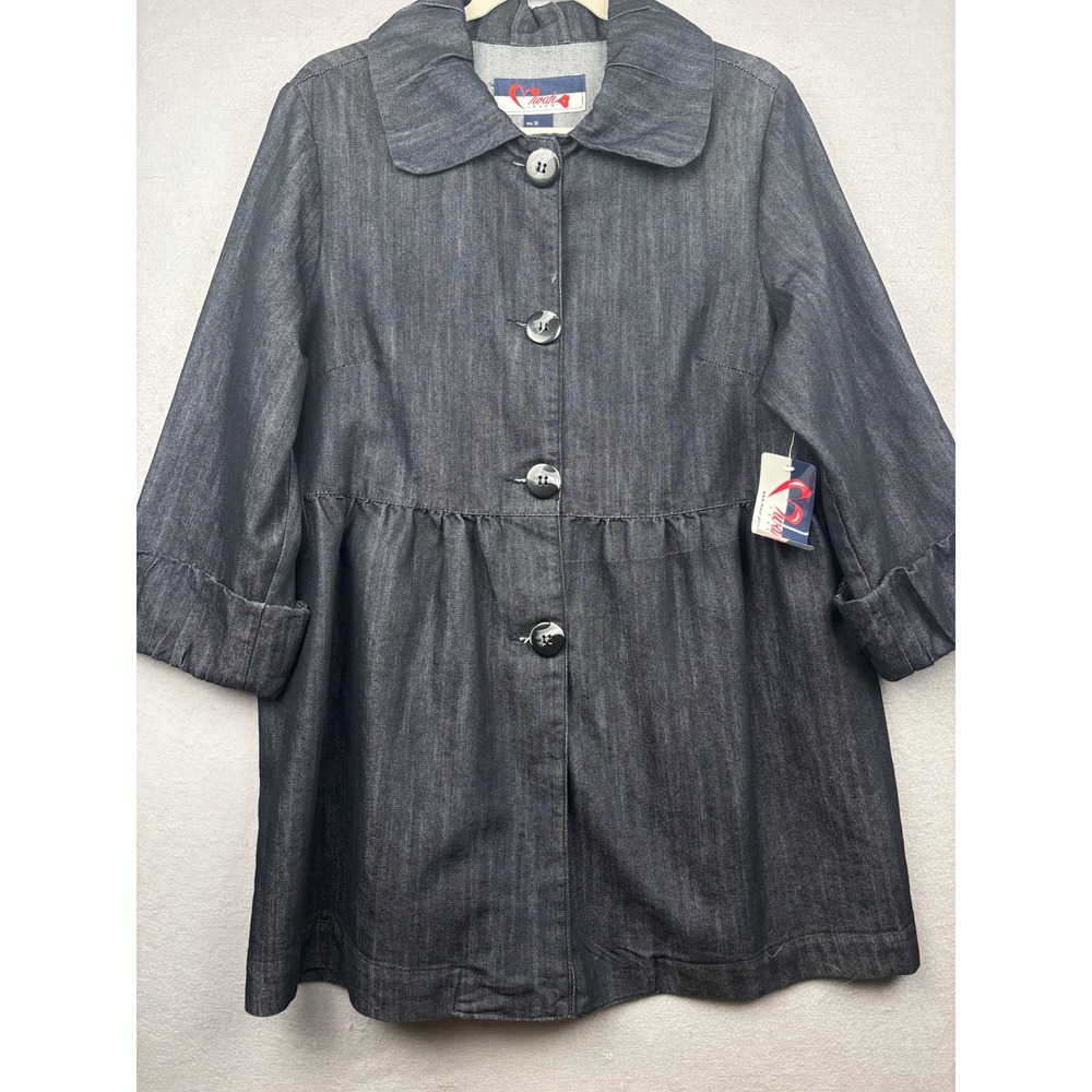 Mwah Denim Jacket Womens 1X Oversized Babydoll Button Front - Picture 1 of 10